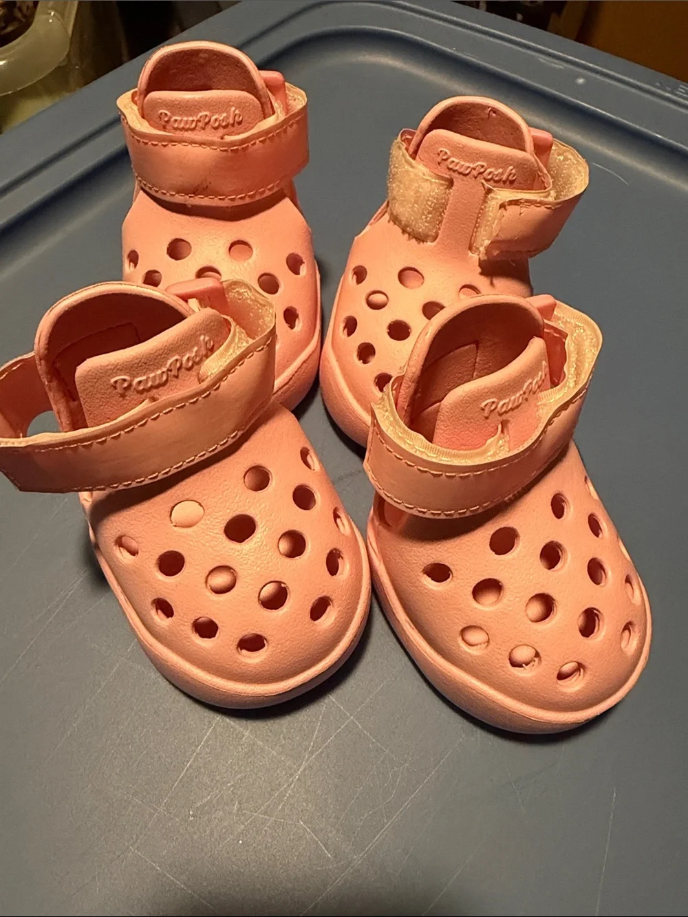 Paw Posh pink plastic outdoor dog booties (like dog crocs!)